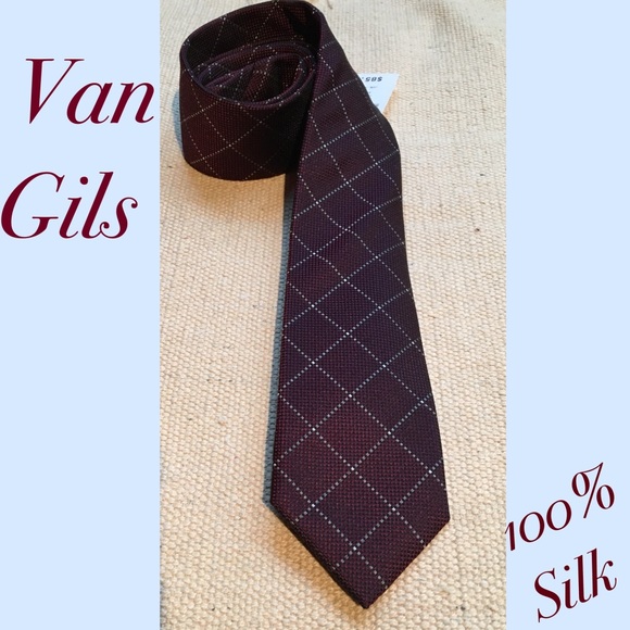BURGUNDY VAN GILS 100% SILK TIE - Picture 2 of 3